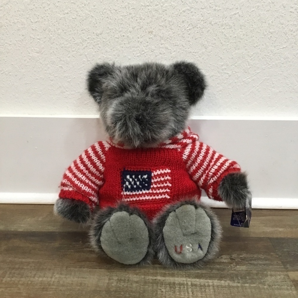 Dillards Timmings USA Gray Bear 17" Hoodie Knitted Sweater Flag Red Stuffed